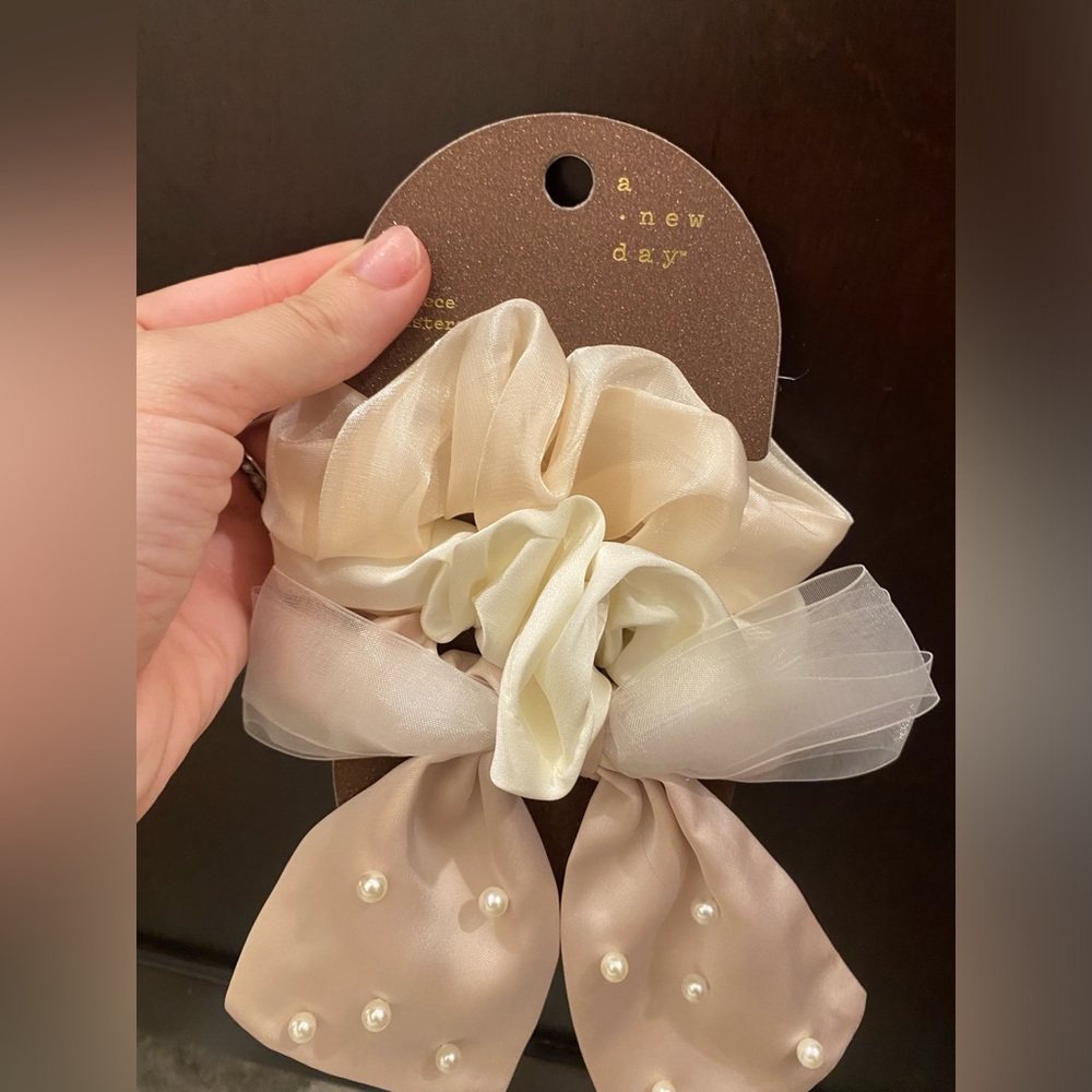 A New Day Cream Hair Scrunchie with Pearls
